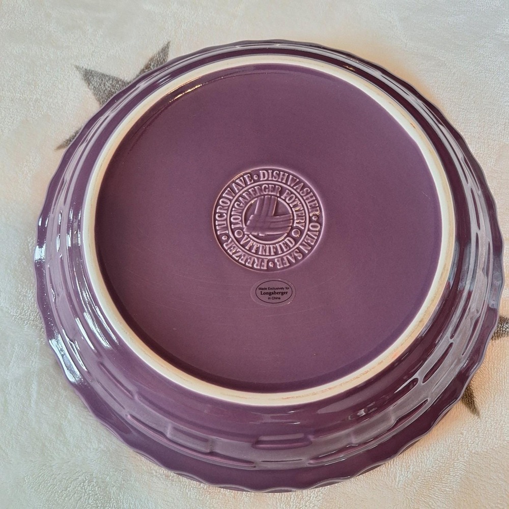 Longaberger Pottery 10" Pie Baking Plate Woven Traditions Eggplant